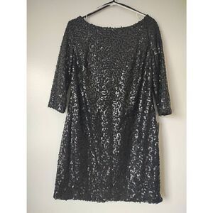 Jessica Howard Womens Size 14 Black Mini Open Back Lined Formal Dress 3/4 Sleeve